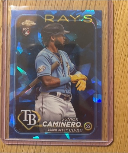 2024 Topps Chrome Update #US223 Junior Caminero Rookie Debut Blue Holo — front