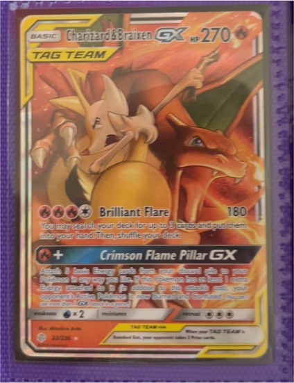 2019 Pokémon TCG Cosmic Eclipse #22 Charizard & Braixen GX — front