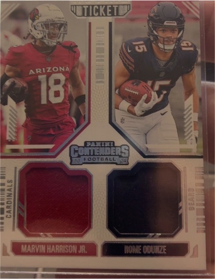 2024 Panini Contenders #DS-12 Marvin Harrison Jr. & Rome Odunze Rookie Ticket Dual Patch — front
