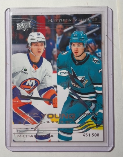2025-26 Upper Deck Series 2 #500 Matthew Schaefer/Michael Misa Young Guns Checklist — front