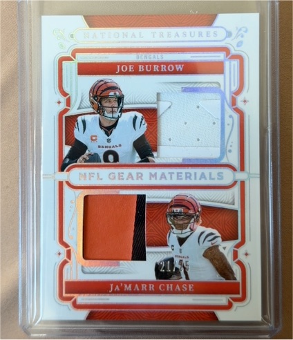 2025 Panini National Treasures NFL Gear Combo #GCM-BC Joe Burrow Ja'Marr Chase — front