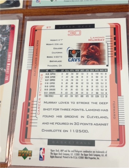 2001 Upper Deck #27 Lamond Murray — front