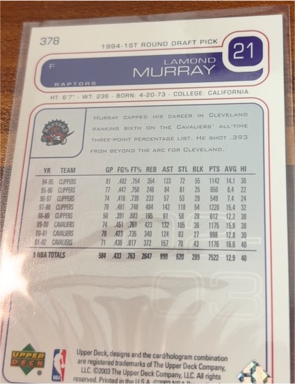 1998 Upper Deck #378 Lamond Murray — front