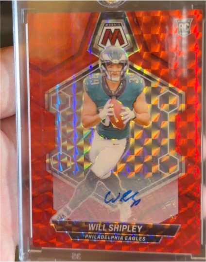 2024 Panini Mosaic #386 Will Shipley Red Mosaic Prizm Rookie Autograph — front