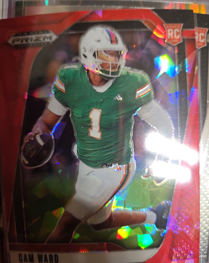 2025 Panini Prizm Draft Picks #57 Cam Ward Red Cracked Ice Rookie Card — front