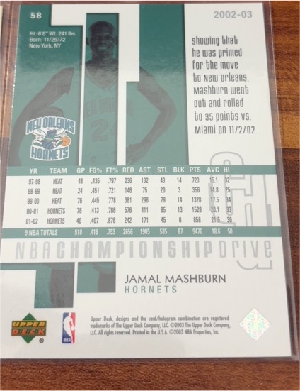 2002-03 Upper Deck Championship Drive #58 Jamal Mashburn — front