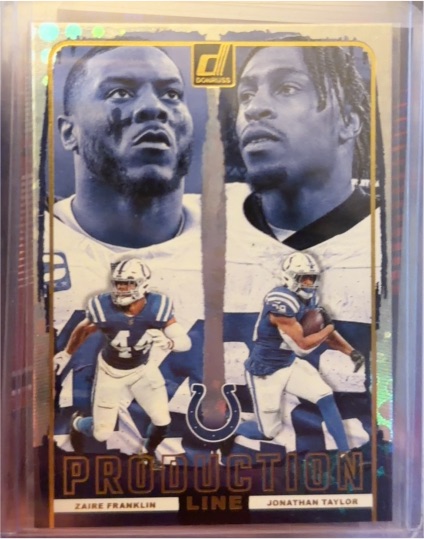 2024 Donruss Production Line #15 Zaire Franklin & Jonathan Taylor — front