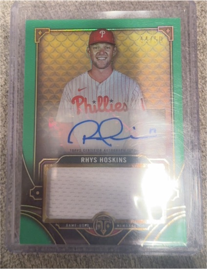 2019 Topps Triple Threads Single Jumbo Relics Green #SJR-RHO Rhys Hoskins — front