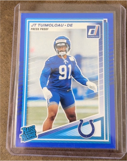 2025 Panini Donruss #398 JT Tuimoloau Rated Rookie Press Proof Blue — front