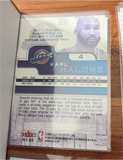 2001-02 Fleer #01-02 Karl Malone — front