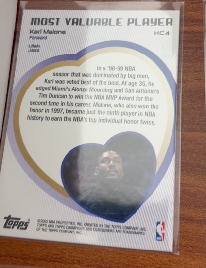 2002 Topps Most Valuable Player #HC4 Karl Malone — front