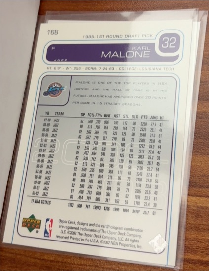 2002 Upper Deck #168 Karl Malone — front