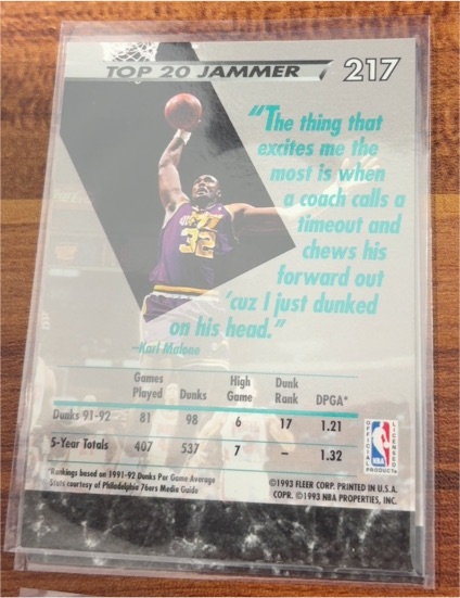 1993-94 Fleer Ultra #217 Karl Malone Top 20 Jammer — front