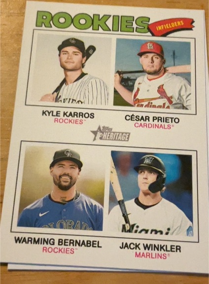 2026 Topps Heritage #394 Rookies Infielders Kyle Karros César Prieto Warming Bernabel Jack Winkler — front