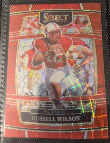 2022 Panini Select Draft Picks #77 Russell Wilson Red Lazer Prizm — front