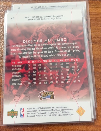 2001 Upper Deck #62 Dikembe Mutombo — front