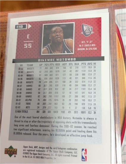 2003-04 Upper Deck MVP #110 Dikembe Mutombo — front