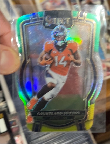 2022 Panini Select #270 Courtland Sutton Club Level Green & Yellow Die-Cut Prizm — front