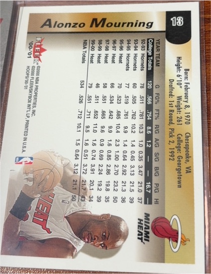 2000-01 Fleer #10-01 Alonzo Mourning — front