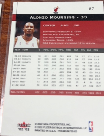 2002-03 Fleer #87 Alonzo Mourning — front