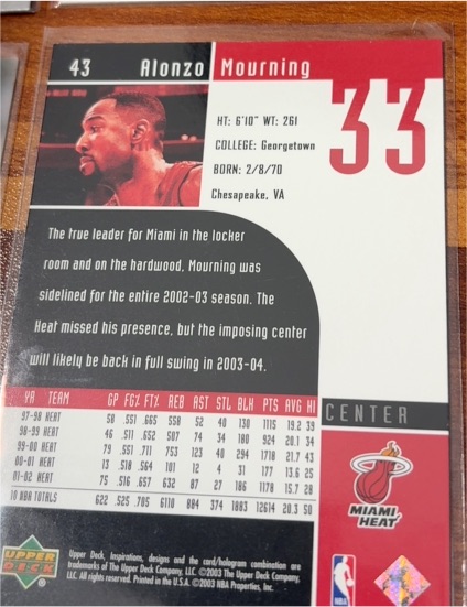 2002-03 Upper Deck #33 Alonzo Mourning — front