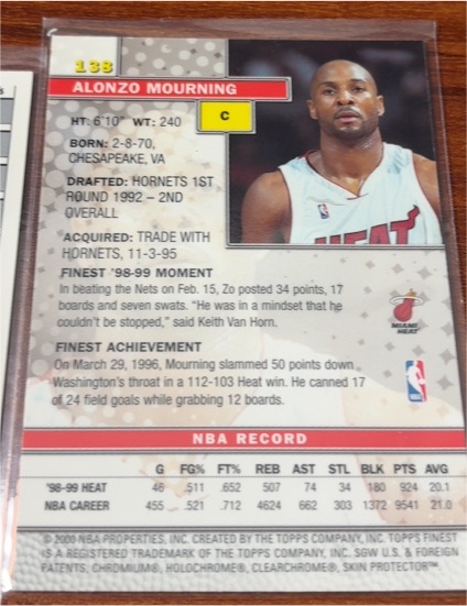2000 Topps Finest #138 Alonzo Mourning — front