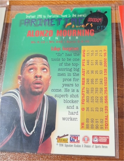 1996 Signature Rookies PrimeTime #PT5 Alonzo Mourning — front