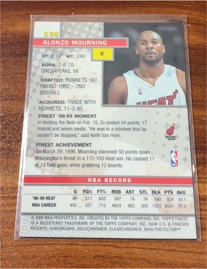 2000 Topps #138 Alonzo Mourning — front