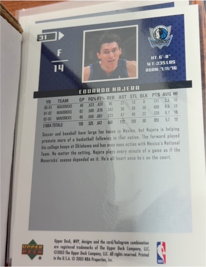 2001 Upper Deck #31 Eduardo Najera — front