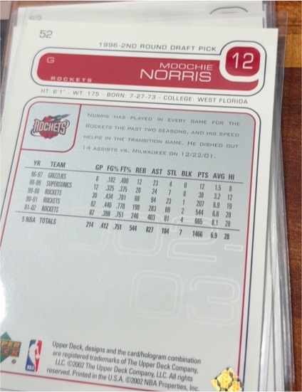 2002-03 Upper Deck #52 Moochie Norris — front