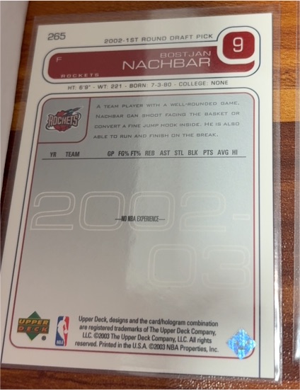 2002 Upper Deck #265 Bostjan Nachbar — front