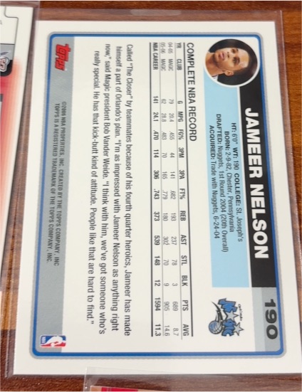 2006 Topps #190 Jameer Nelson Magic St. Joseph's 8 — front