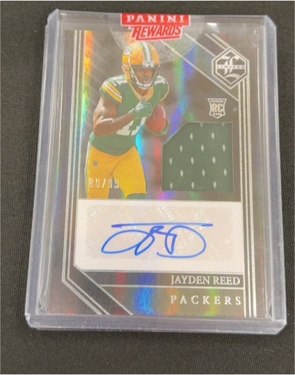 2023 Panini Limited #80 Jayden Reed Rookie Patch Auto — front