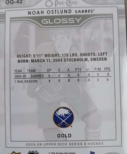 2025-26 Upper Deck #OG-42 Noah Ostlund — front