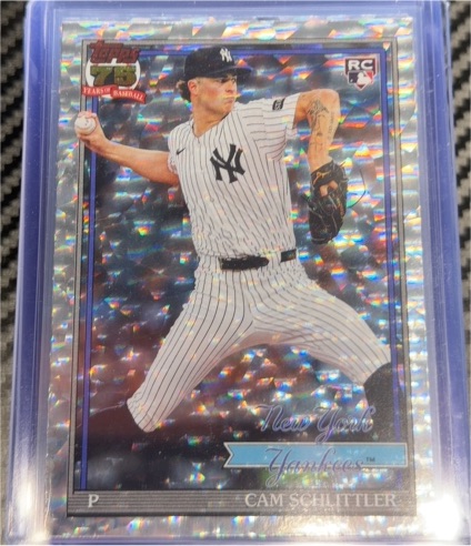 2026 Topps Series 1 #T91-86 Cam Schlittler Crackle Foil Rookie Card — front