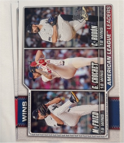 2026 Topps #130 AL Wins Leaders Max Fried / Garrett Crochet / Carlos Rodon — front