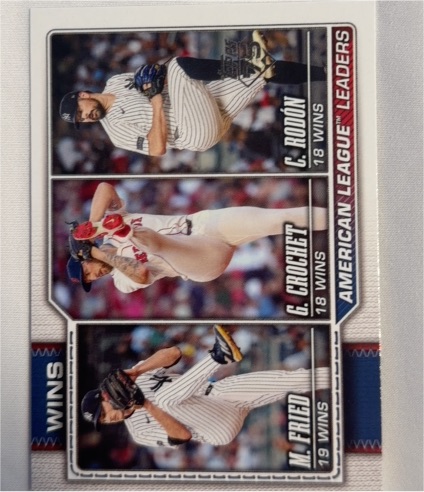2026 Topps #130 AL Wins Leaders Max Fried / Garrett Crochet / Carlos Rodon — front