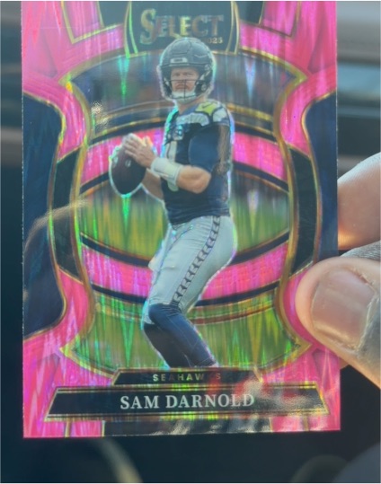 2025 Panini Select #13 Sam Darnold Pink Prizm Shock — front