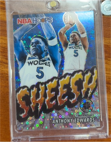 2023-24 Panini NBA Hoops Premium Stock #19 Anthony Edwards Sheesh Silver Prizm — front