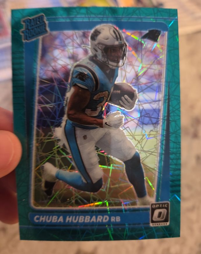 2021 Donruss Optic #225 Chuba Hubbard Rated Rookie Blue Scope Prizm Panthers RC — front