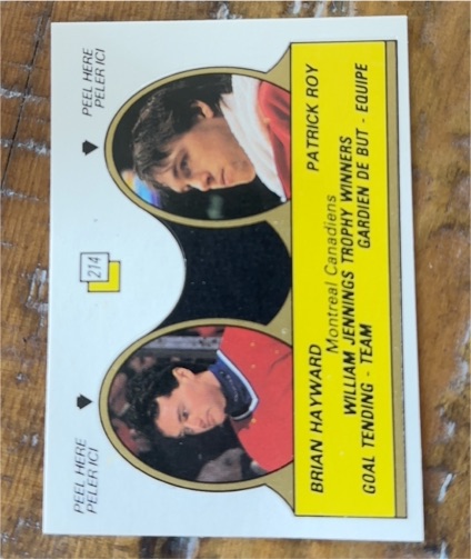 1988 O-Pee-Chee Stickers #214 Patrick Roy / Brian Hayward — front