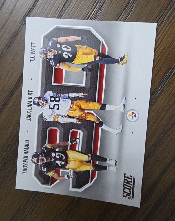 2021 Panini Score 3D #3D4 T.J. Watt, Jack Lambert, Troy Polamalu — front