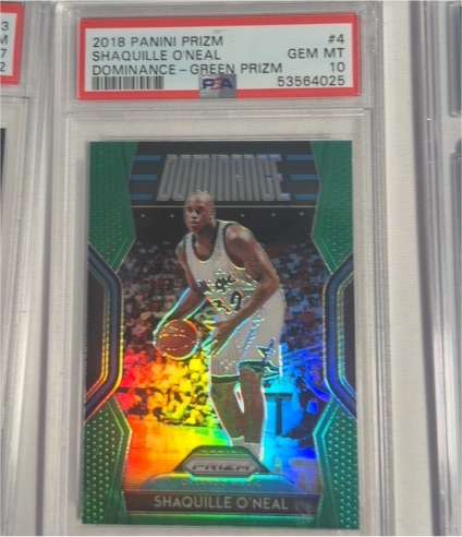 2018 Panini Prizm #4 Shaquille O'Neal Dominance Green Prizm — front
