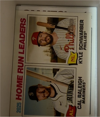 2026 Topps Heritage #2 2025 Home Run Leaders Kyle Schwarber Cal Raleigh — front