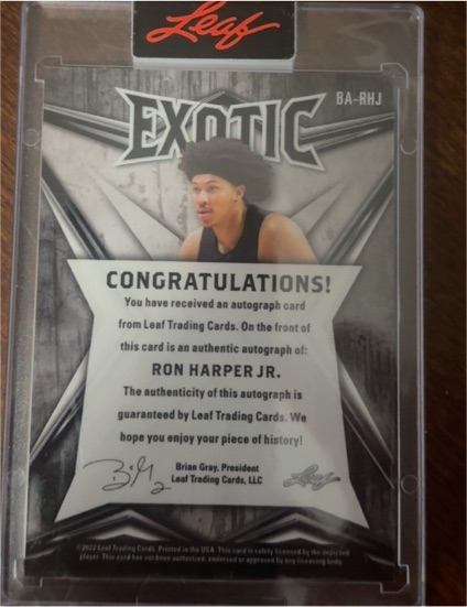 2022-23 Leaf Exotic #BA-RHJ Ron Harper Jr. — front