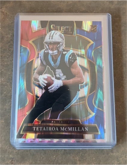 2025 Panini Select #44 Tetairoa McMillan Red and Blue Prizm Shock — front