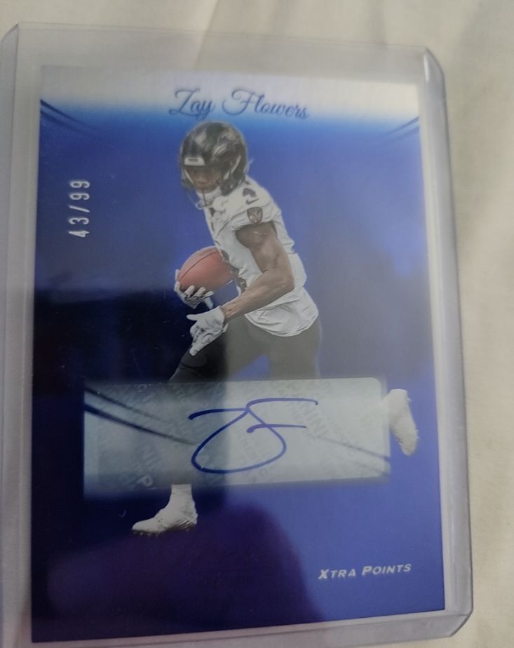 2024 Panini Prestige #22 Zay Flowers Xtra Points Blue Premium Signatures — front