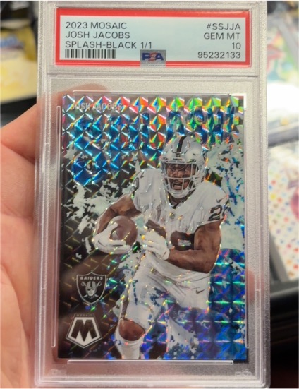 2023 Panini Mosaic #SSJJA Josh Jacobs Splash-Black 1/1 — front