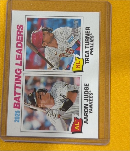2026 Topps Heritage #1 2025 Batting Leaders Aaron Judge / Trea Turner — front