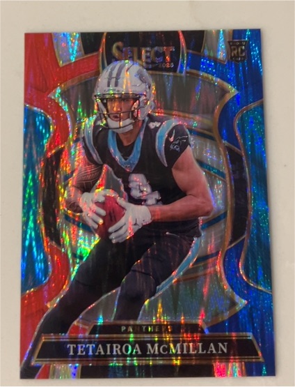 2025 Panini Select #144 Tetairoa McMillan Red & Blue Shock Concourse RC — front